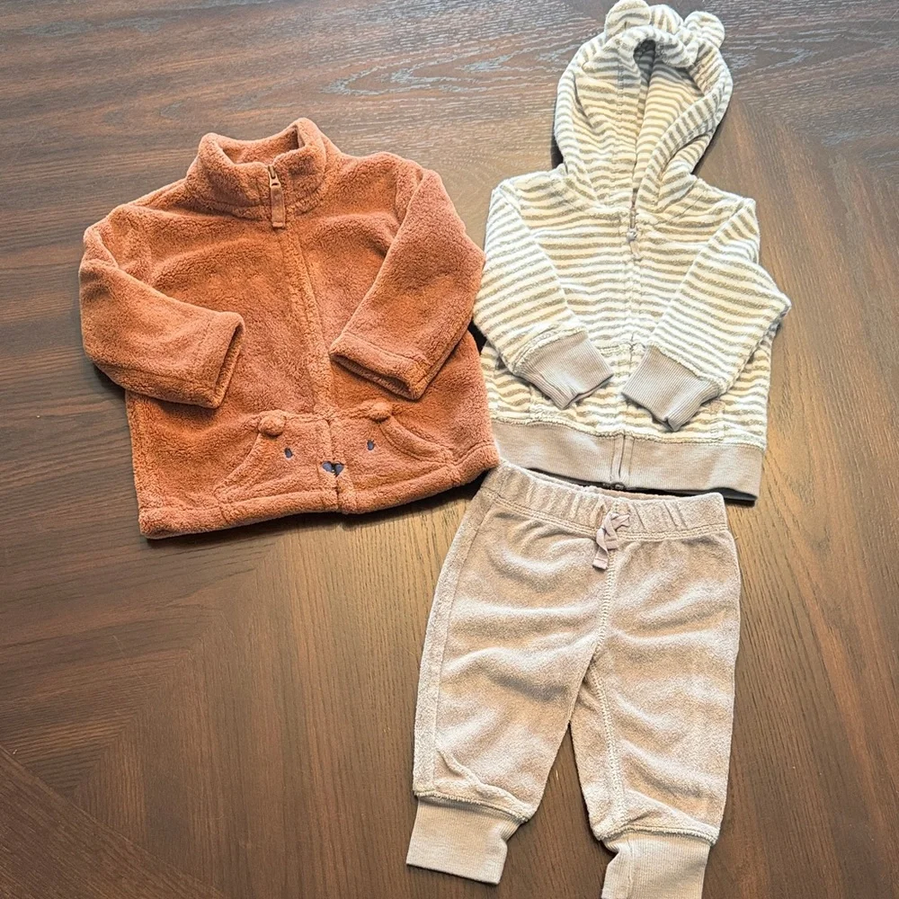 Carter's Striped Hooded Baby Set - Cream and Gray